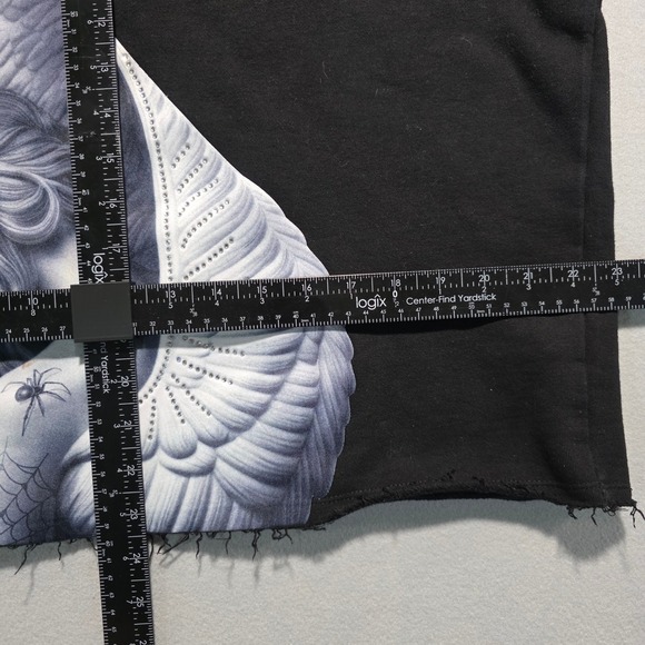 ROKUSTUDIO Fallen Angel Graphic Hoodie Black Rhinestone Wings Spider Size S